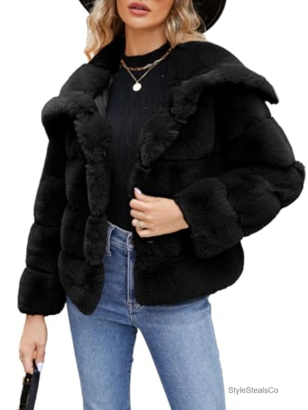 Faux Fur Cropped Jacket - Warm Winter Fleece Coat for Women